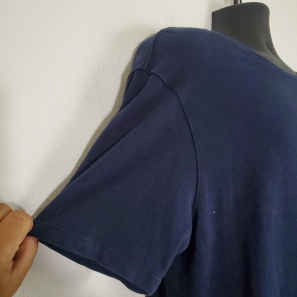 True Religion Men's Tee Large Navy Blue Embroidered Horseshoe Logo Crewneck Long - Picture 4 of 10